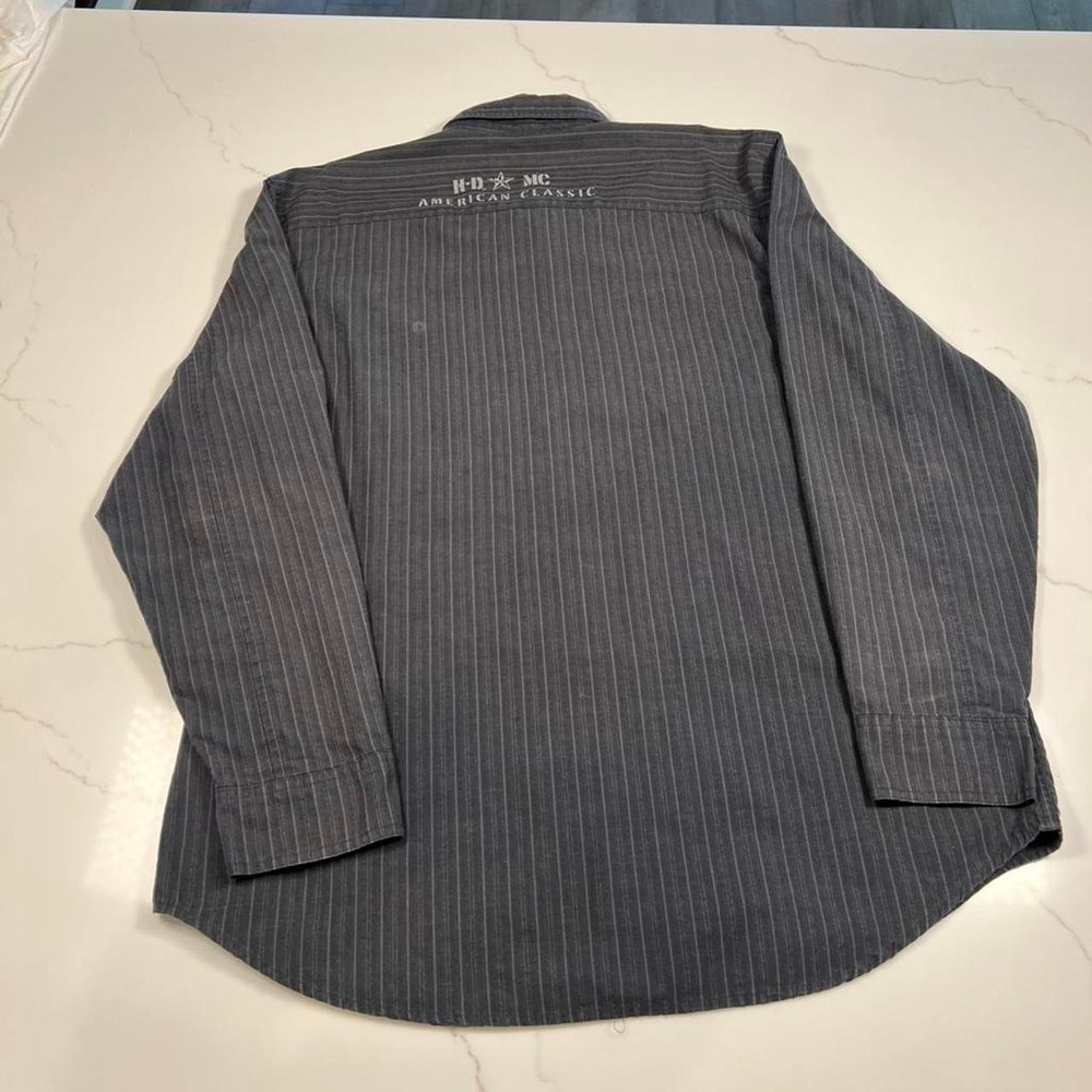 Harley Davidson Button Down Shirt Mens XL Pinstripe Grey Long Sleeve Embroidered - Picture 4 of 6